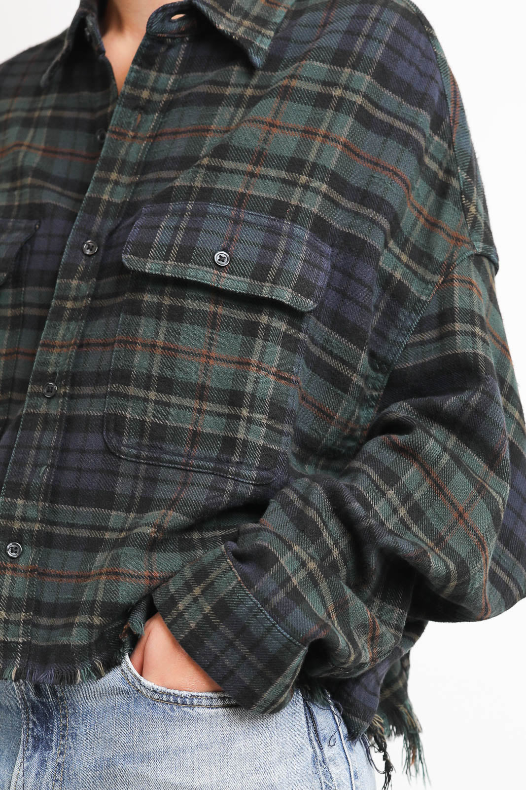 R13, Bluse Cropped Work in Overdyed Teal