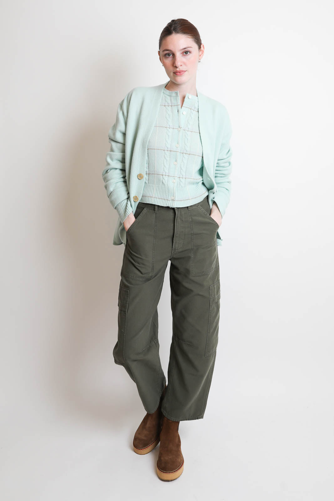 Guest In Residence, Cardigan Jane Check in Seaglass Combo