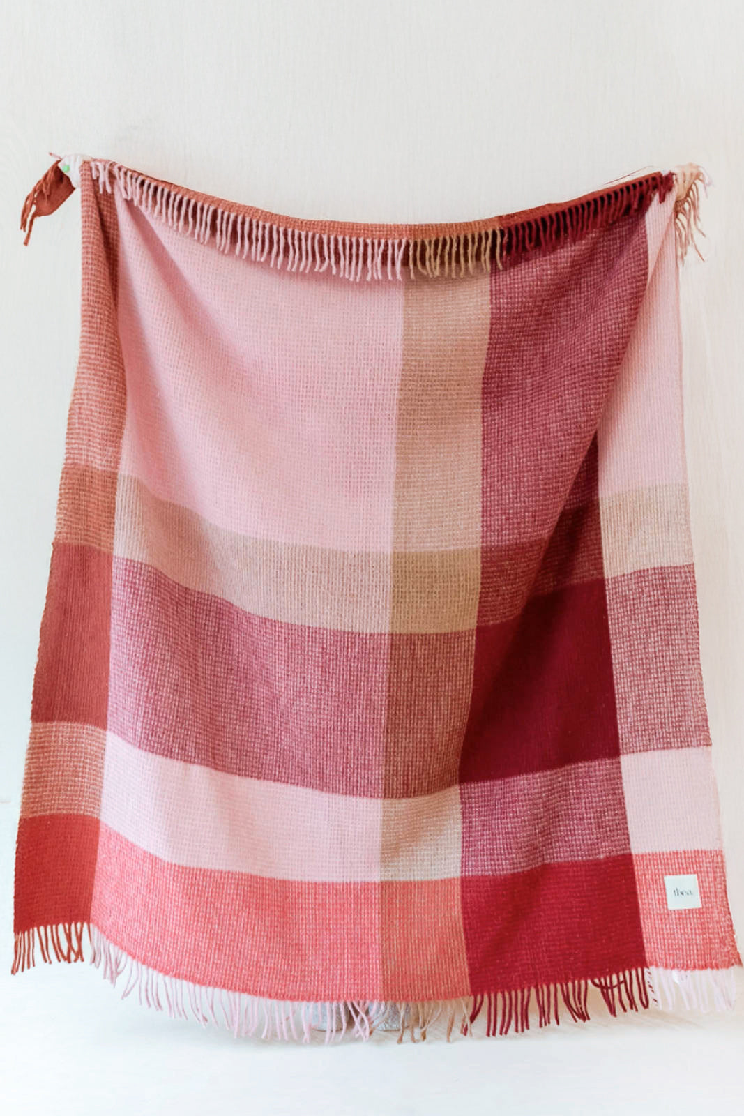 Decke Recycled Wool in Berry Waffle Block Check