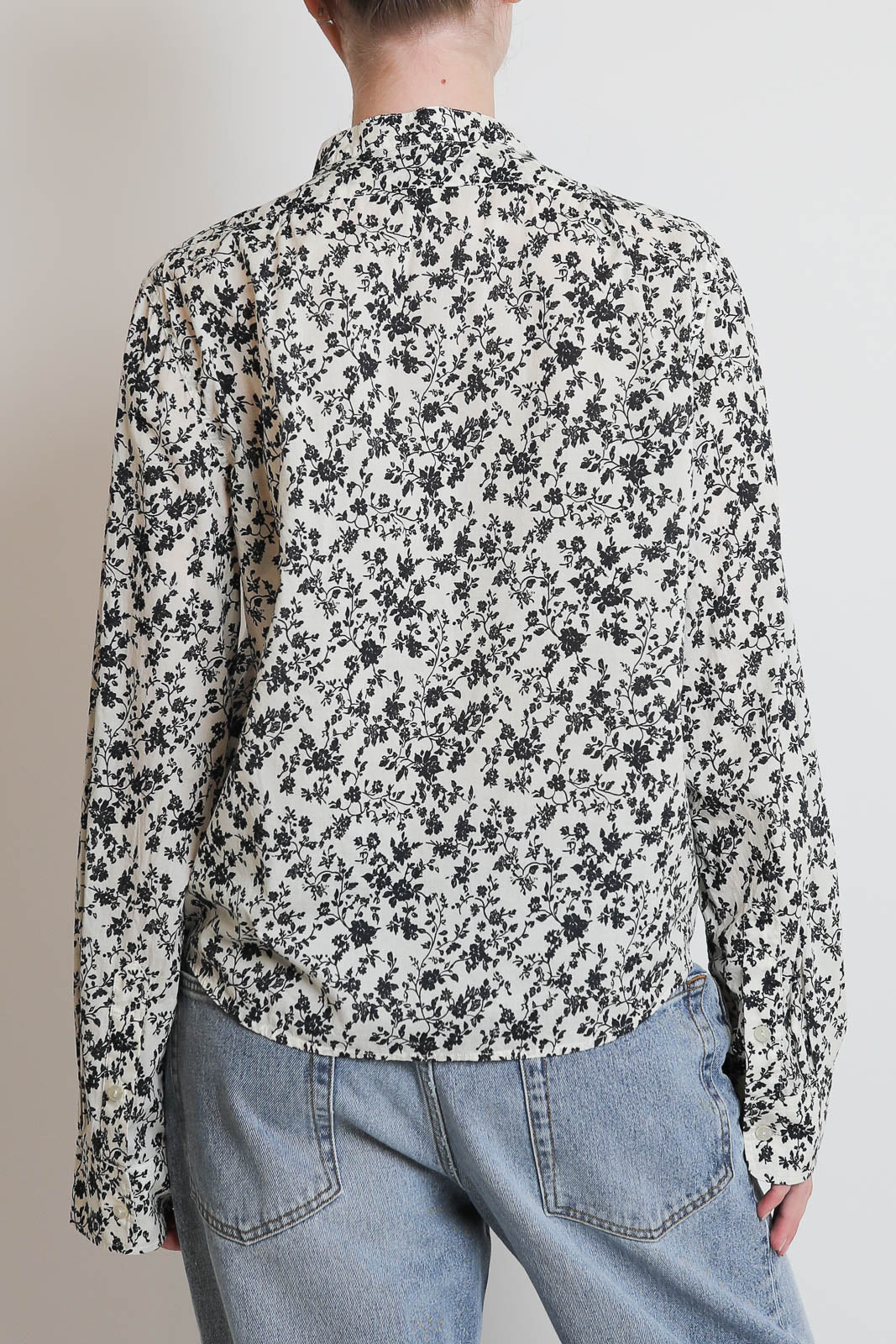 R13, Bluse Pleated Tuxedo in Black Floral