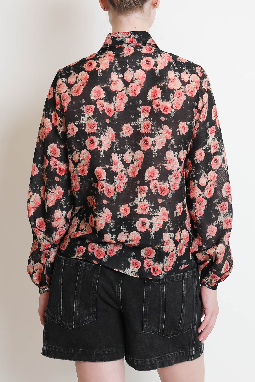 R13, Bluse Pleated Tuxedo in Roses Black