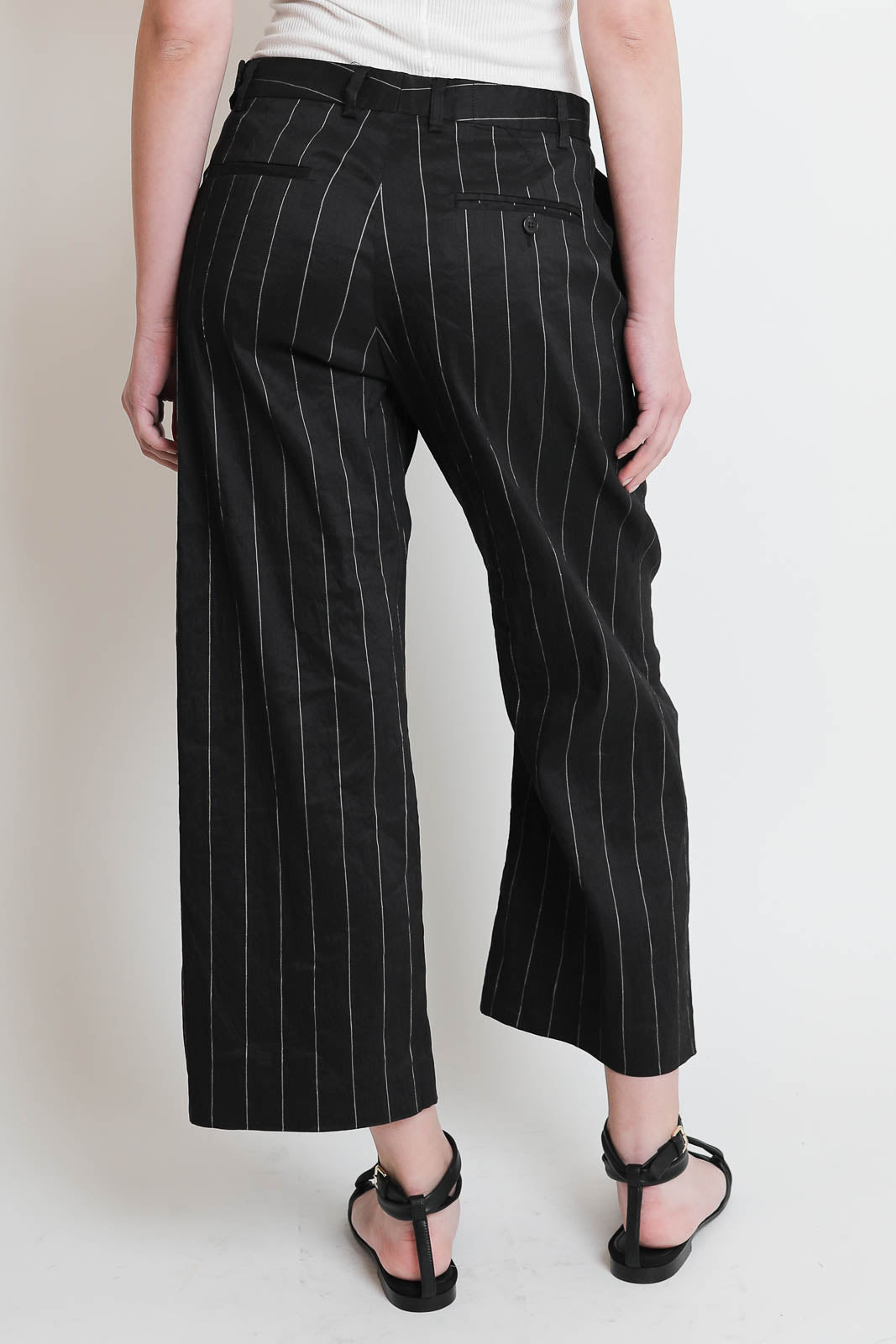 R13, Hose Front Zip in Black Silver Pinstripe
