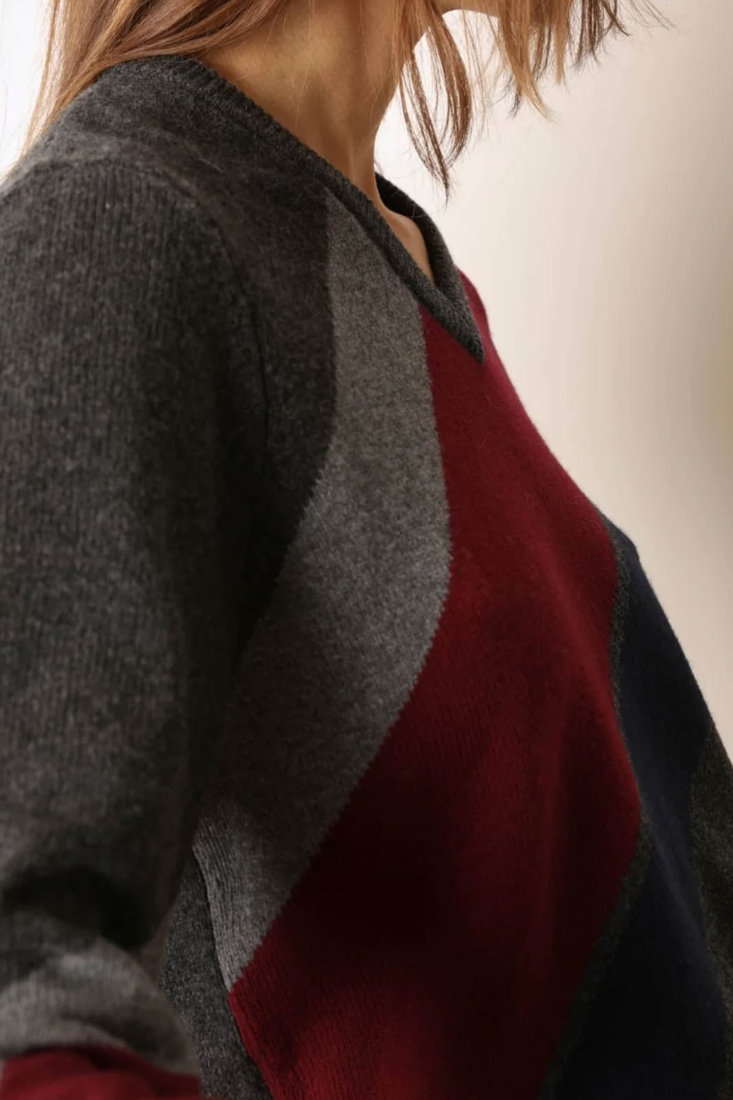 Laurence Bras, Pullover Cyan in Grey/Burgundy/Navy
