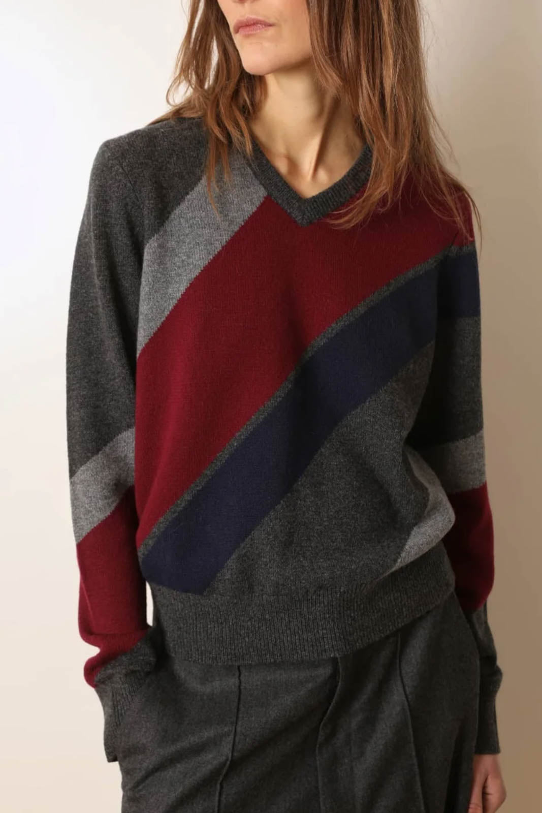 Laurence Bras, Pullover Cyan in Grey/Burgundy/Navy
