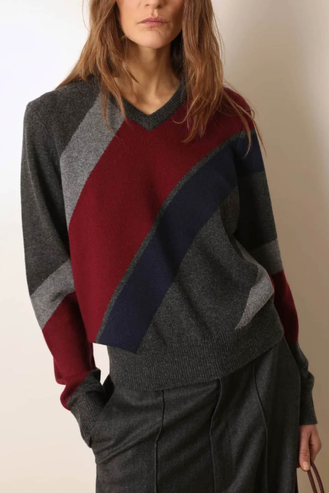 Laurence Bras, Pullover Cyan in Grey/Burgundy/Navy