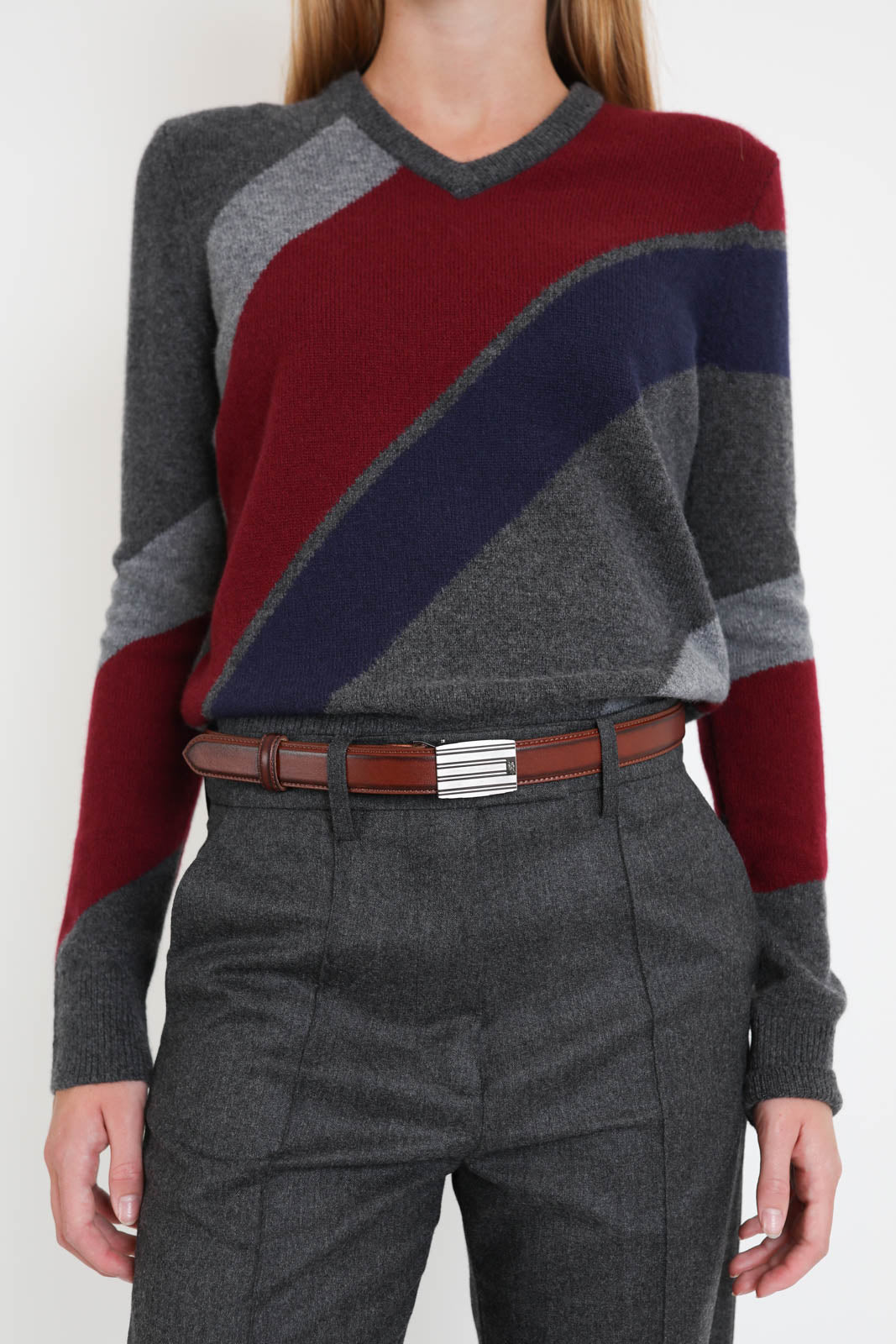 Laurence Bras, Pullover Cyan in Grey/Burgundy/Navy