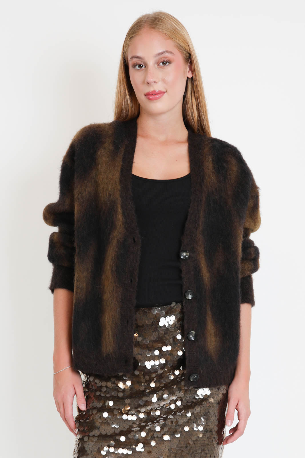 Roberto Collina, Cardigan Jacquard Animalier in Moro