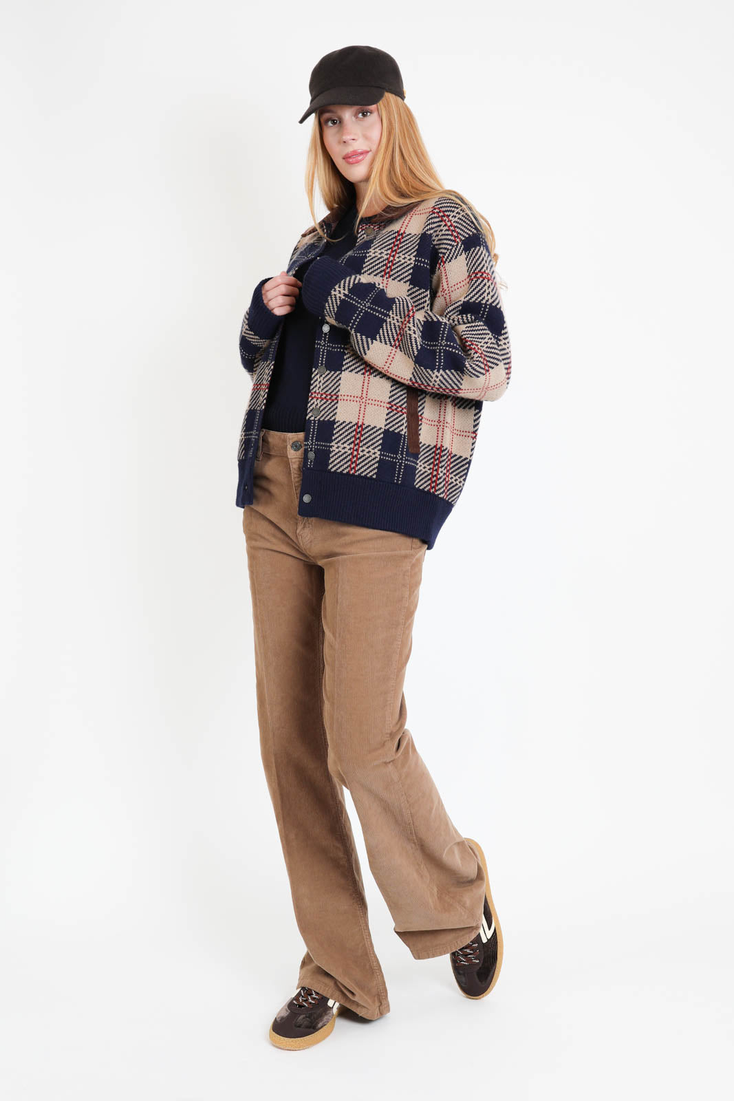Jacke / Cardigan Tartan Bomber in Camel Combo
