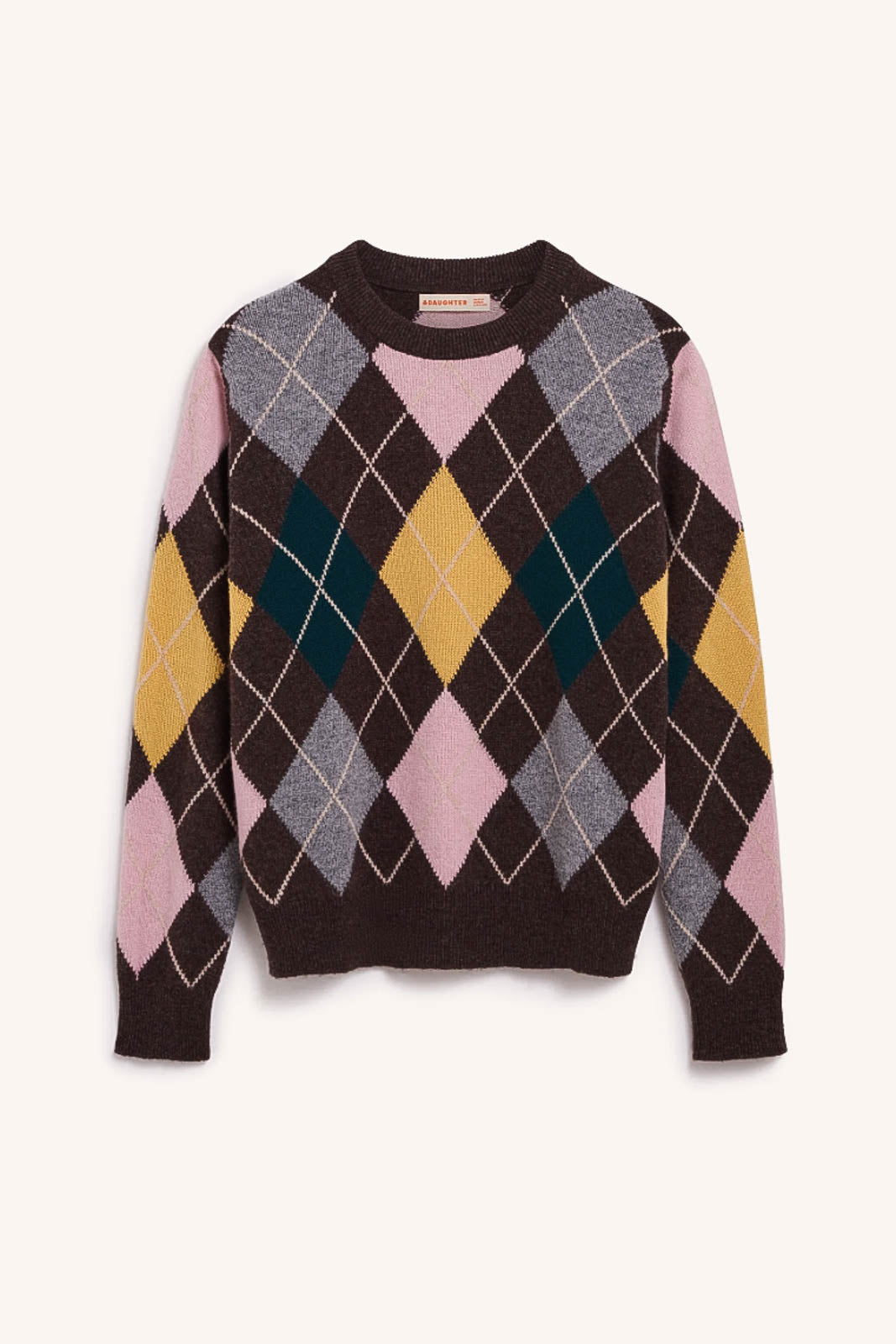&Daughter, Pullover Ava Argyle Crewneck in Porcupine with Pink & Cowslip