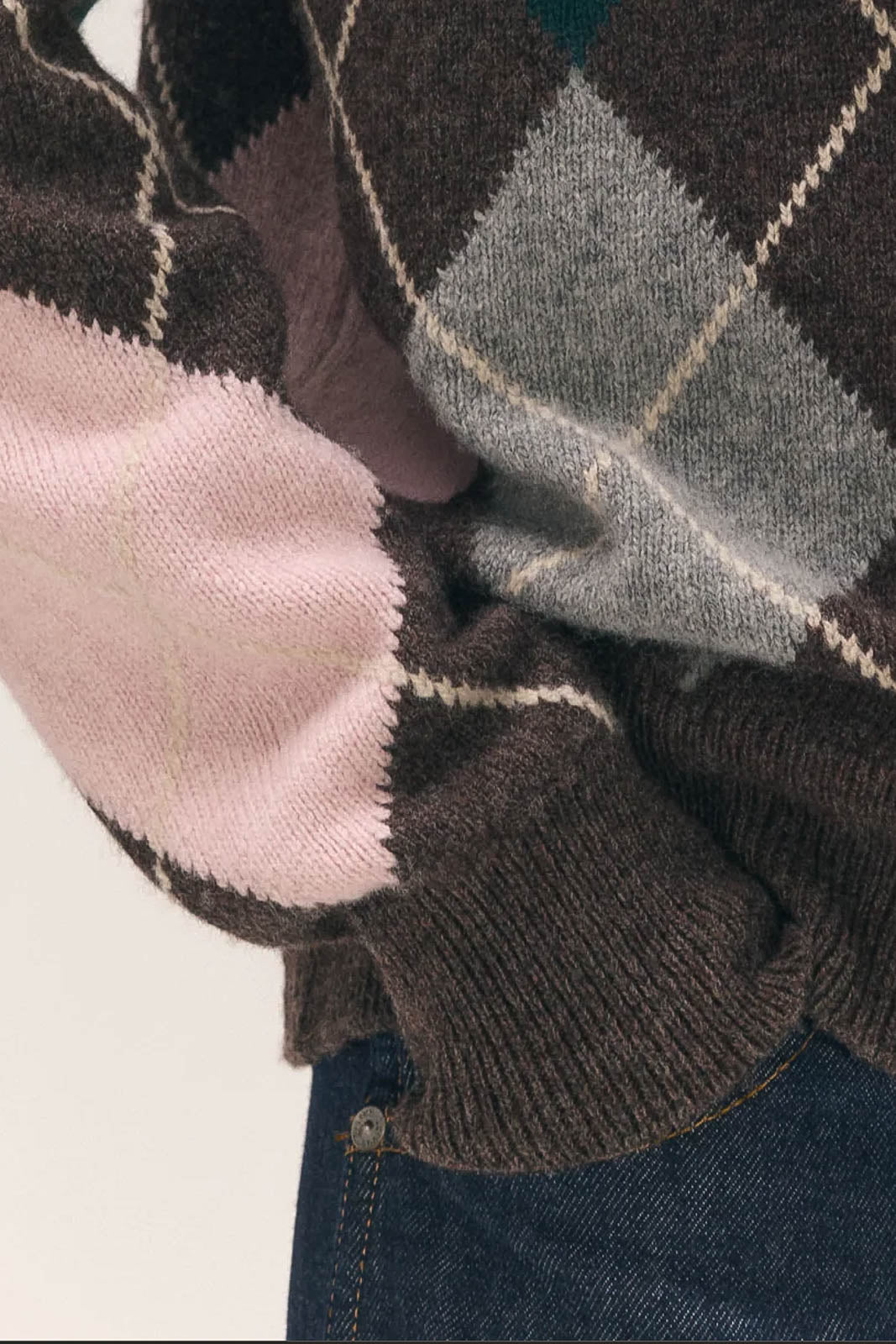 &Daughter, Pullover Ava Argyle Crewneck in Porcupine with Pink & Cowslip