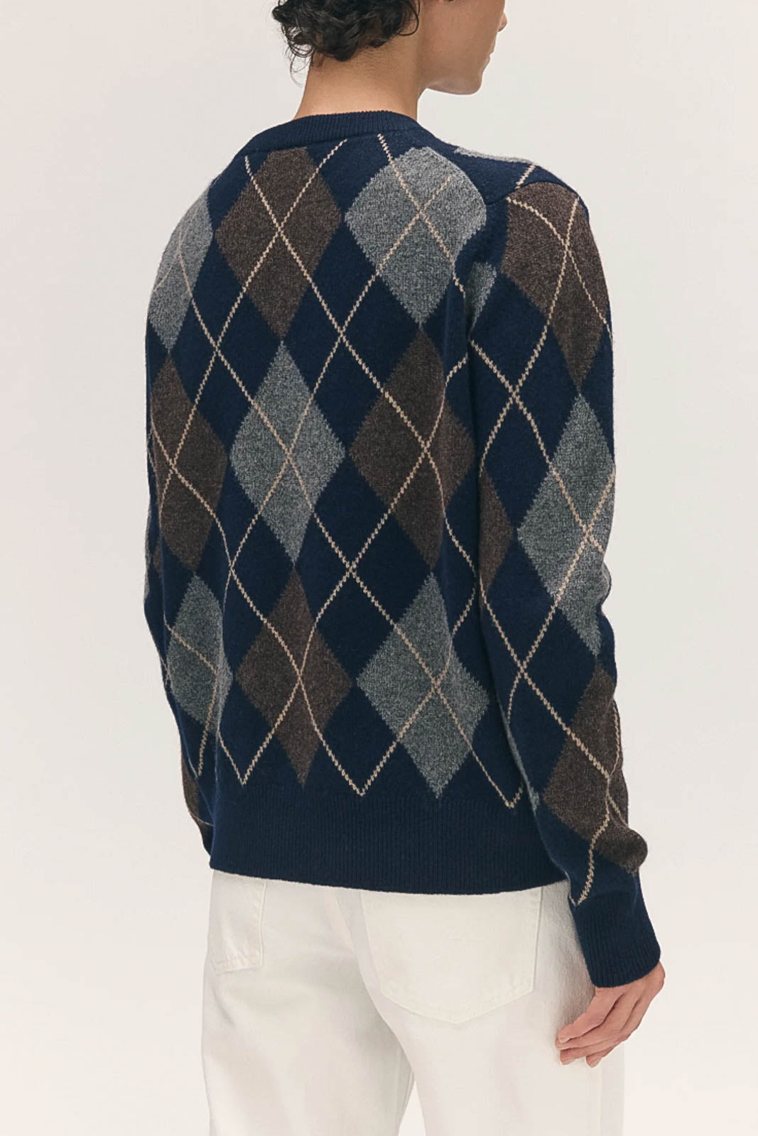 &Daughter, Pullover Ava Argyle Crewneck in Navy with Brown