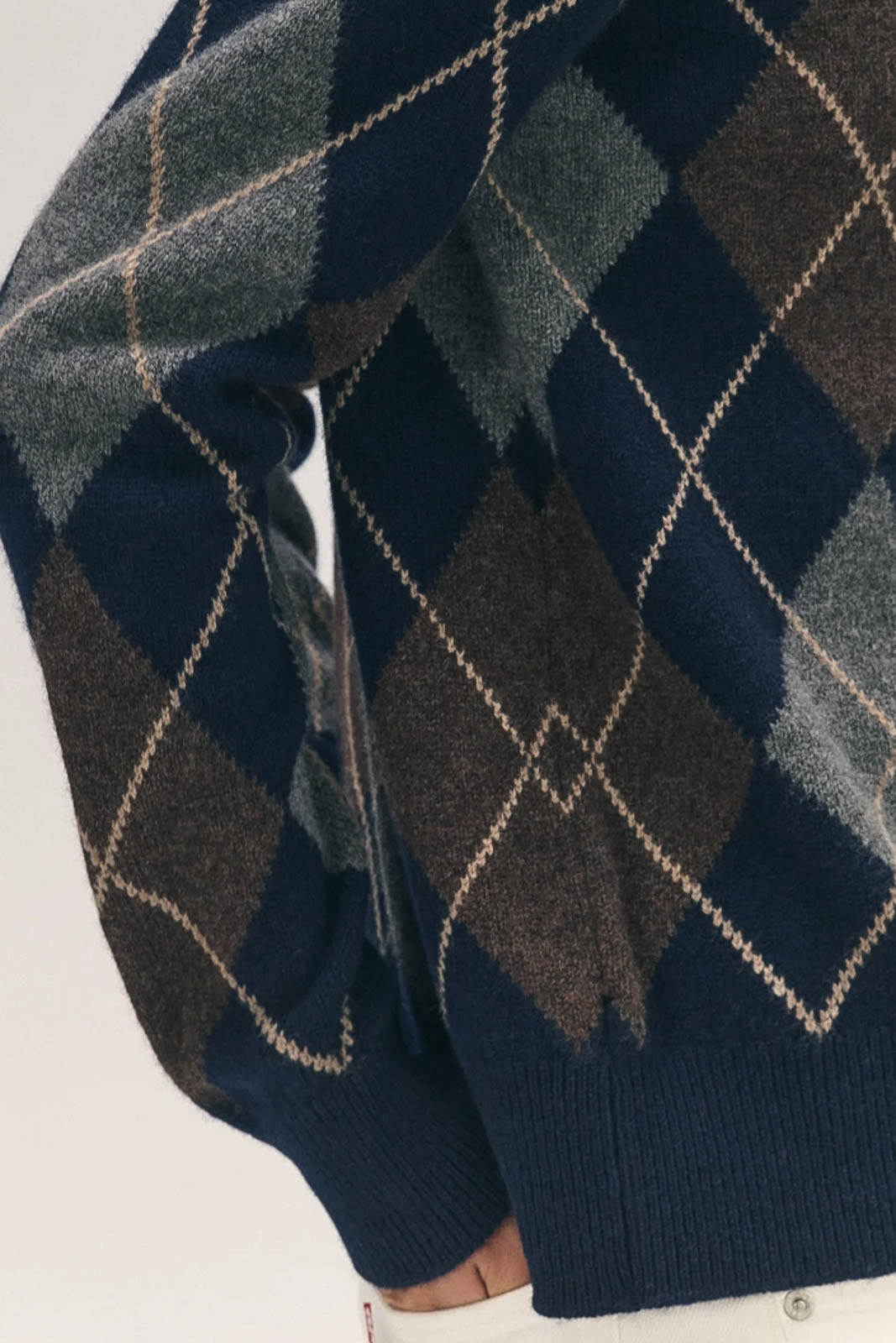 &Daughter, Pullover Ava Argyle Crewneck in Navy with Brown