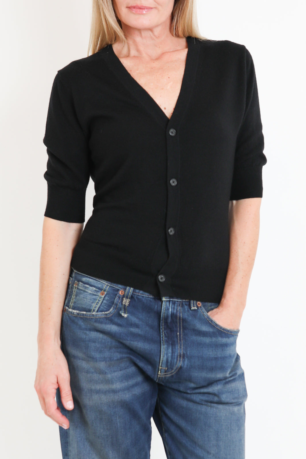 R13, Cardigan Elbow Split in Schwarz
