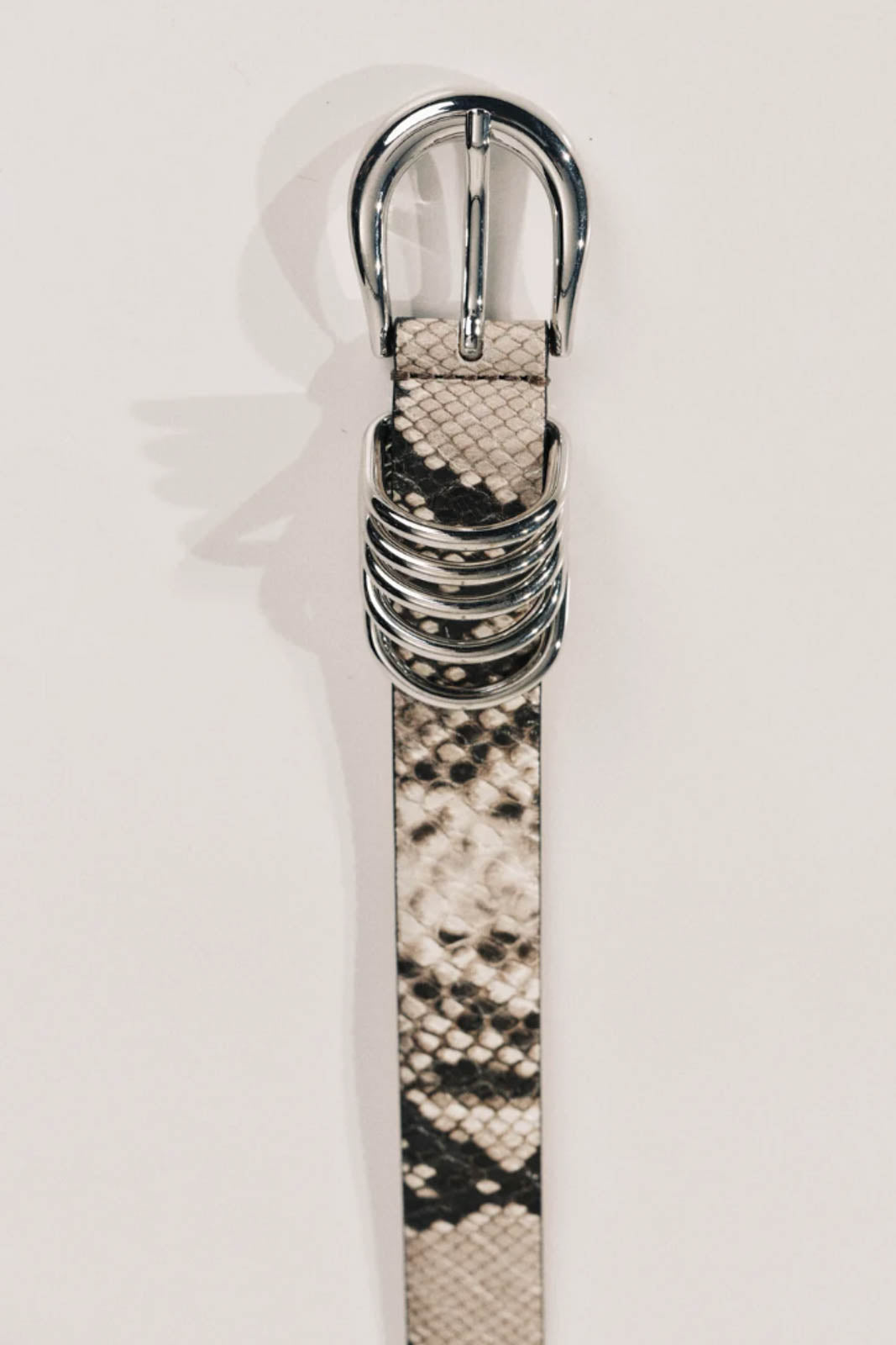 Gürtel Hollyhock Exotic in Ivory & Brown Snake, Black Croco/Silver