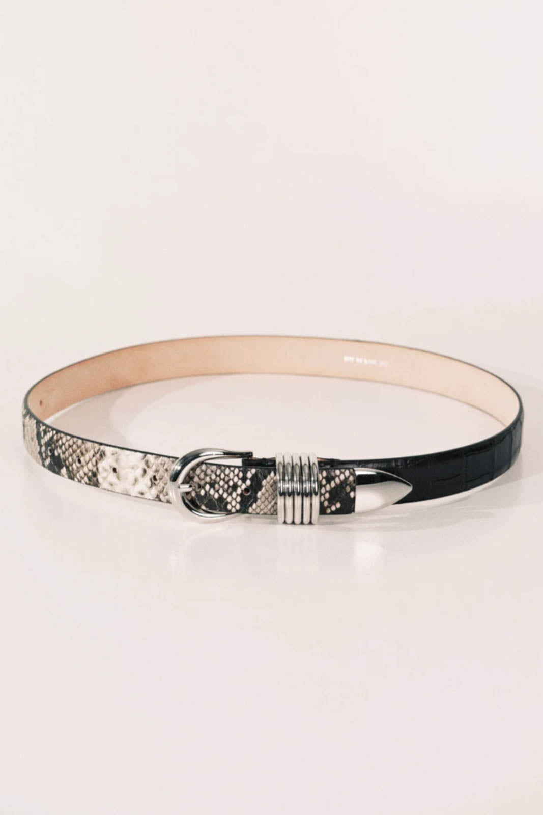 Gürtel Hollyhock Exotic in Ivory & Brown Snake, Black Croco/Silver