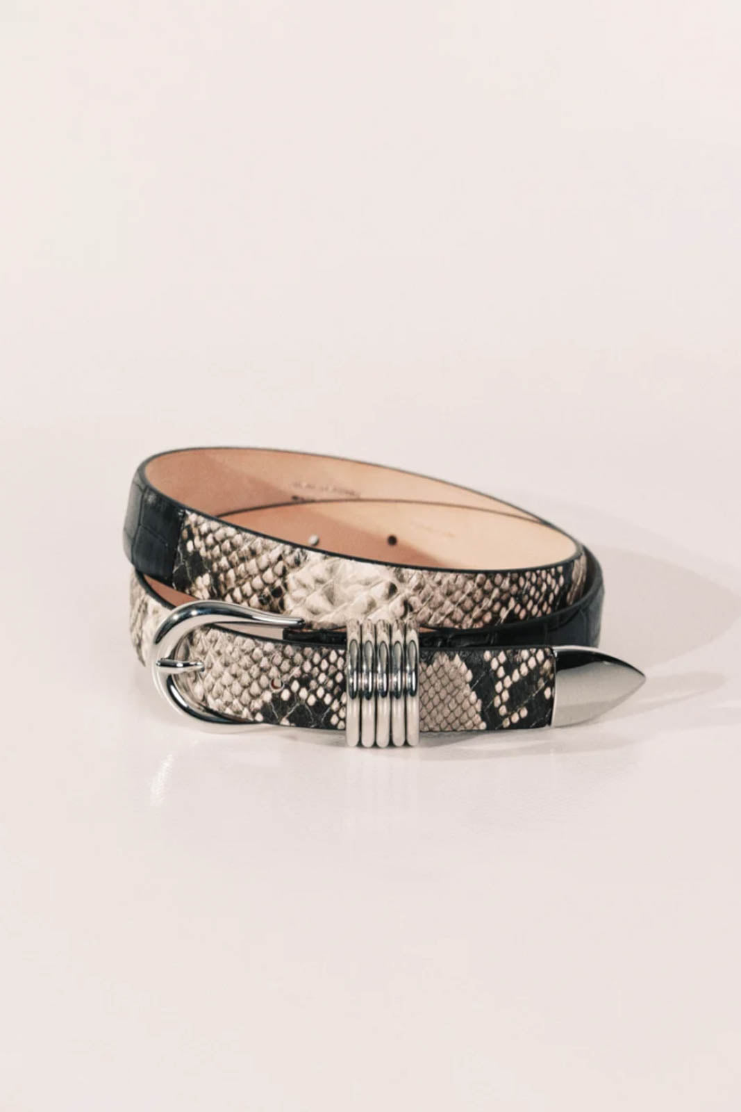 Gürtel Hollyhock Exotic in Ivory & Brown Snake, Black Croco/Silver