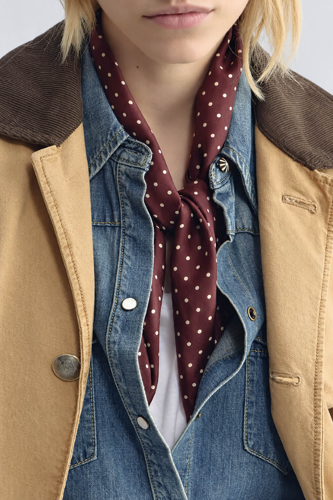 Nili Lotan, Mini Dot Scarf in Burgundy