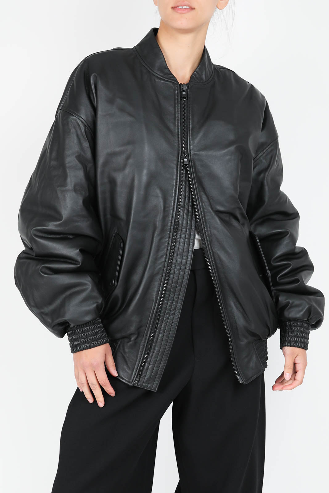 Jacke Leather Bomber in Schwarz