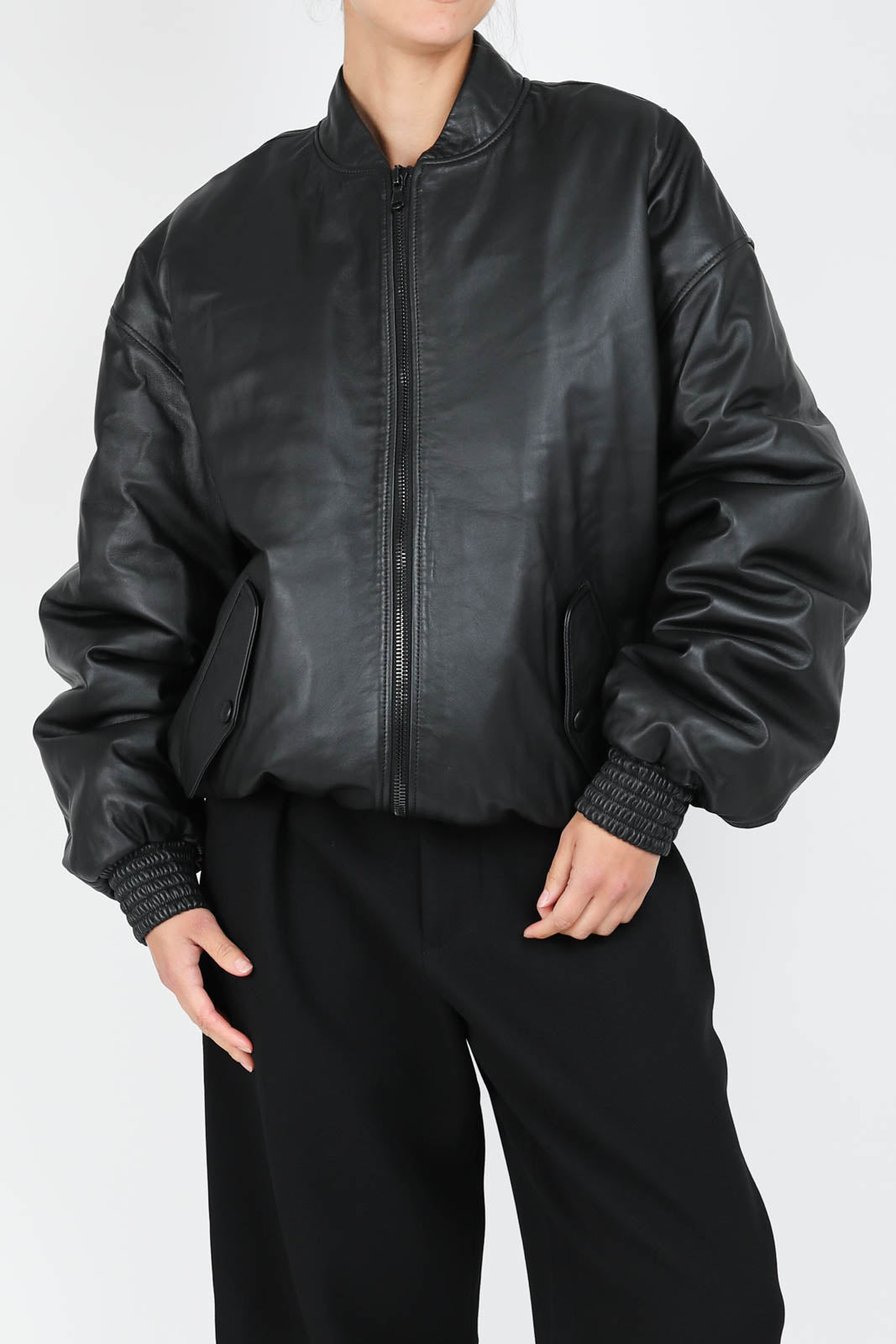 Jacke Leather Bomber in Schwarz