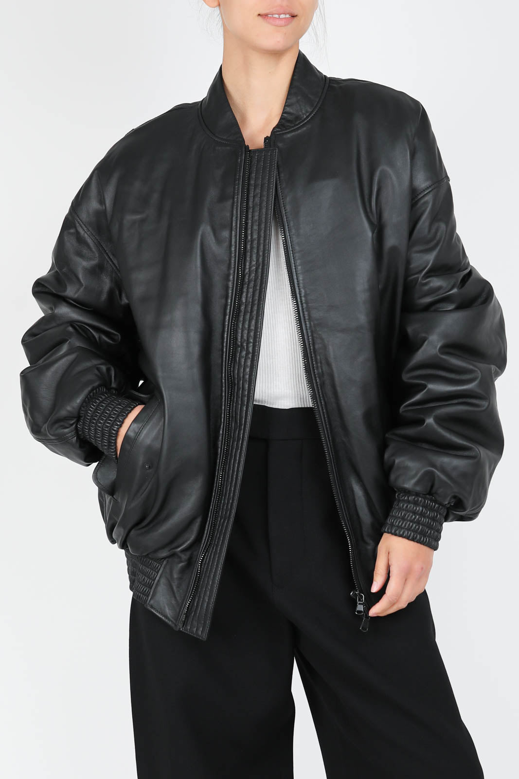 Jacke Leather Bomber in Schwarz