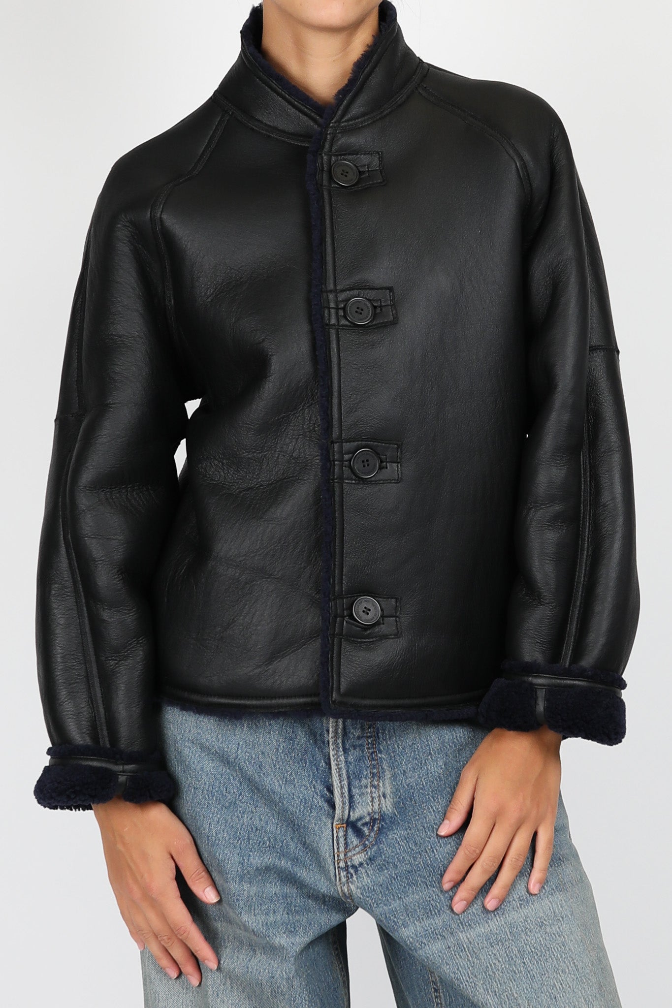 Jacke Dino aus Shearling in Noir/Marine