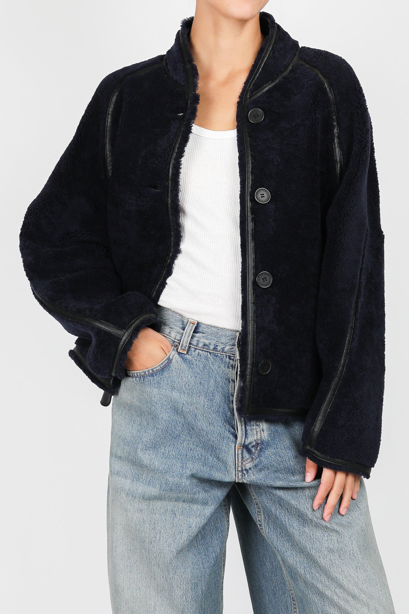 Jacke Dino aus Shearling in Noir/Marine