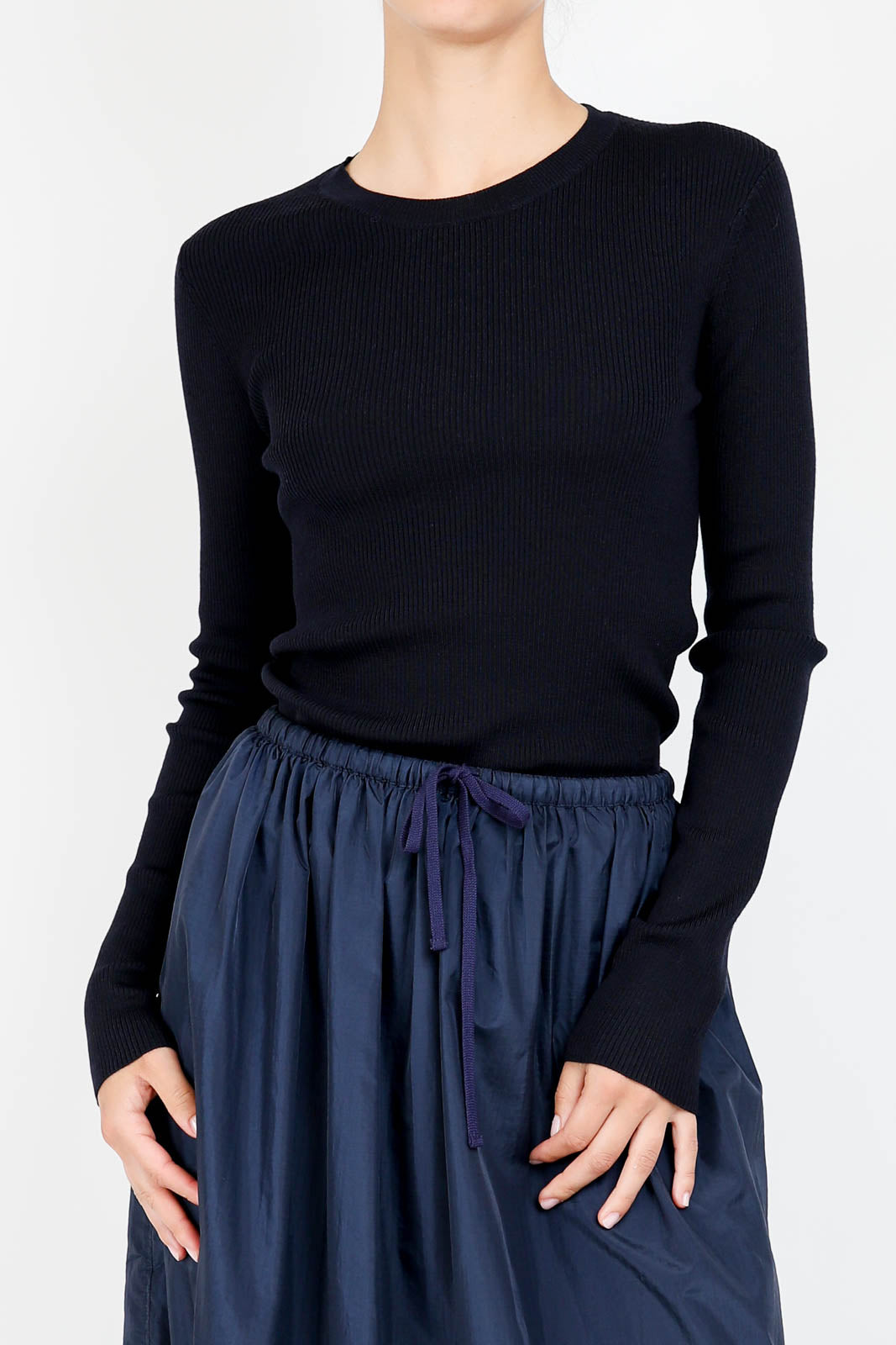 Pullover Skinny Rib Crew in Navy