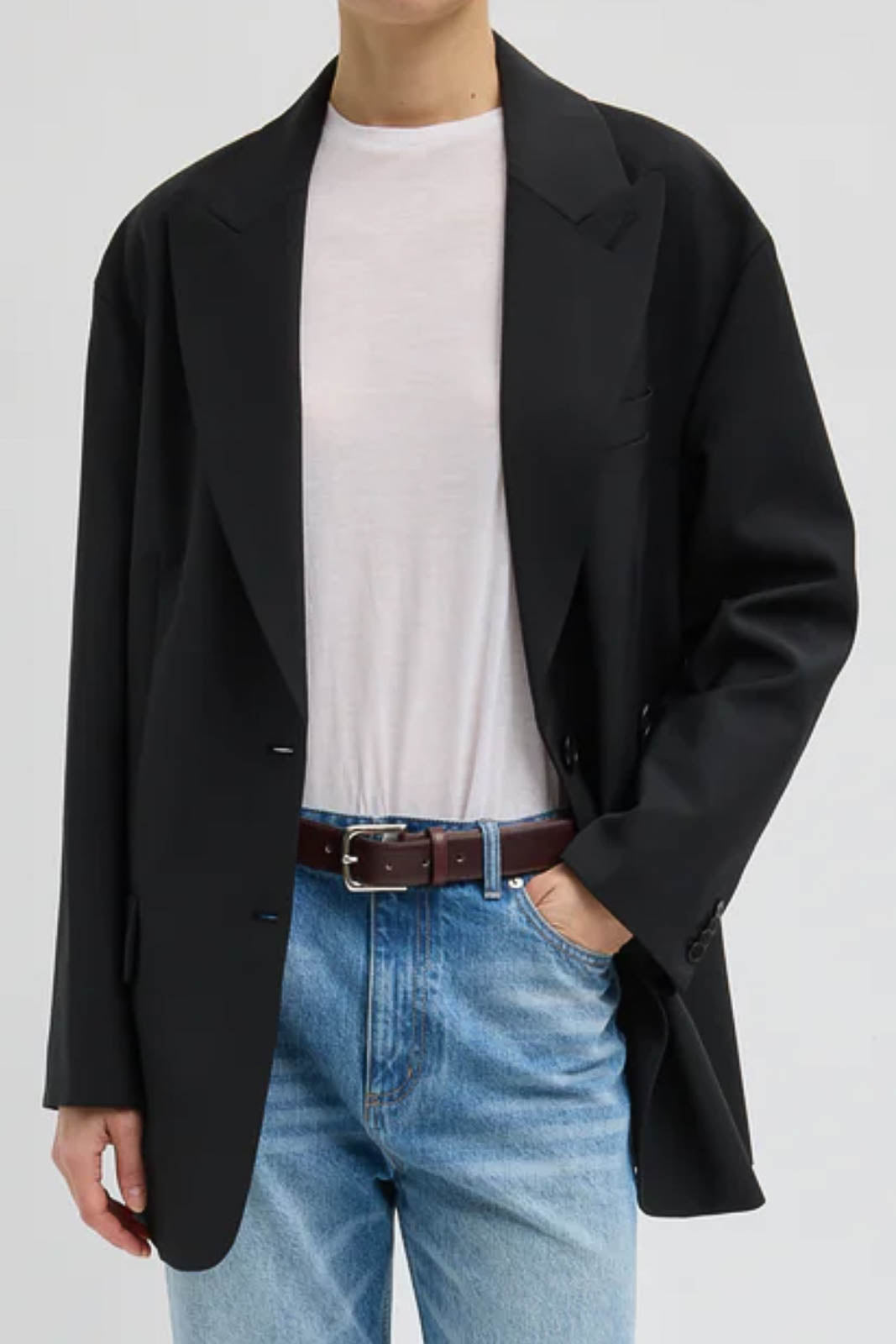 Tibi, Blazer Liam Tropical Wool in Schwarz