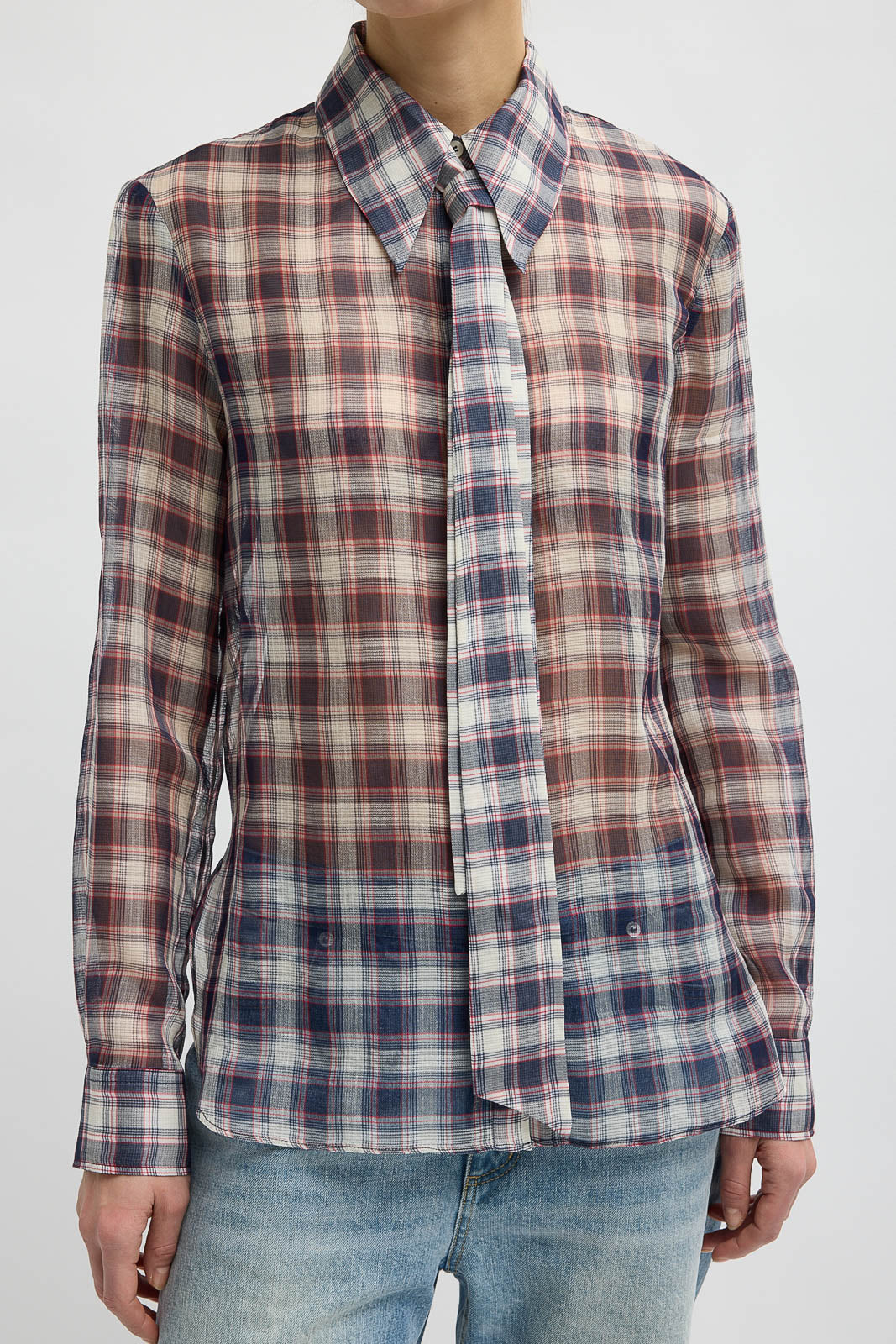 Tibi, Bluse Plaid aus Seide in Black/Red Multi