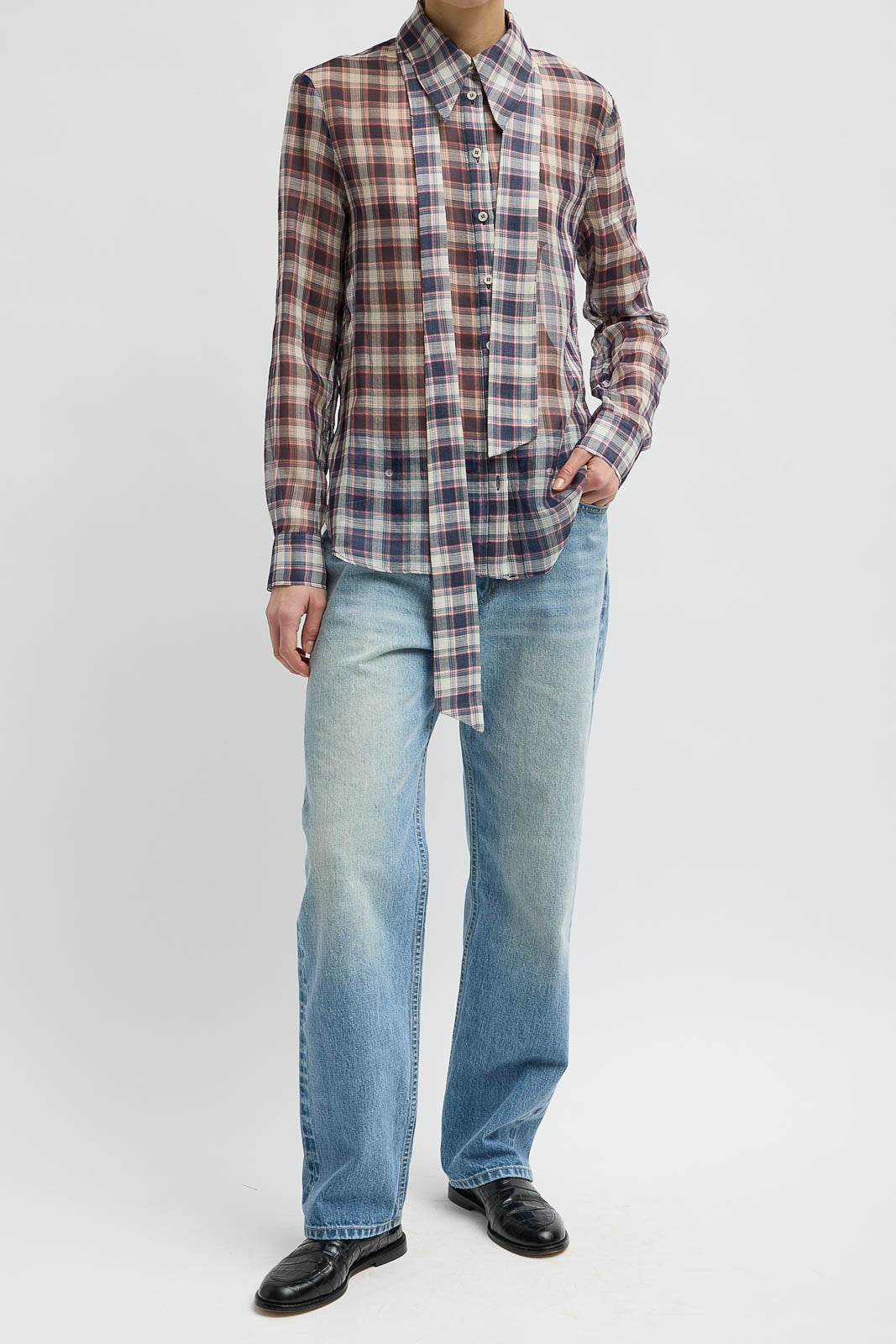 Tibi, Bluse Plaid aus Seide in Black/Red Multi