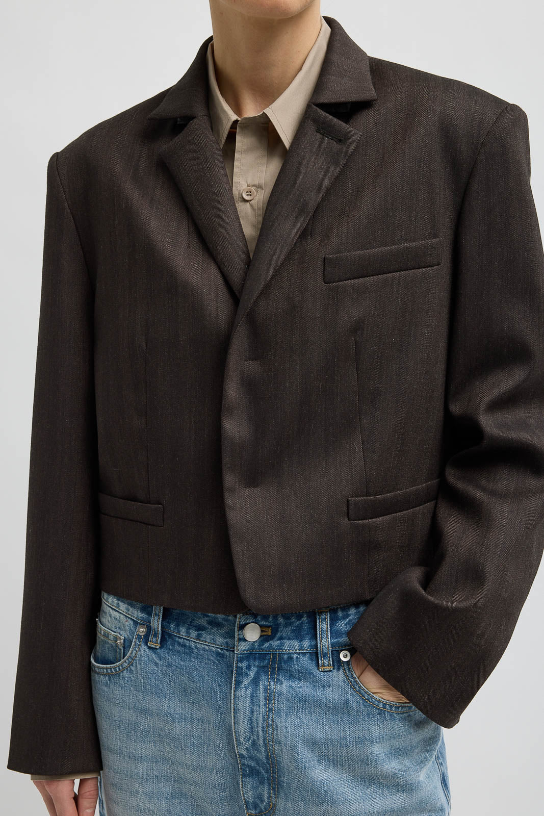 Tibi, Blazer Cropped in Brown Multi