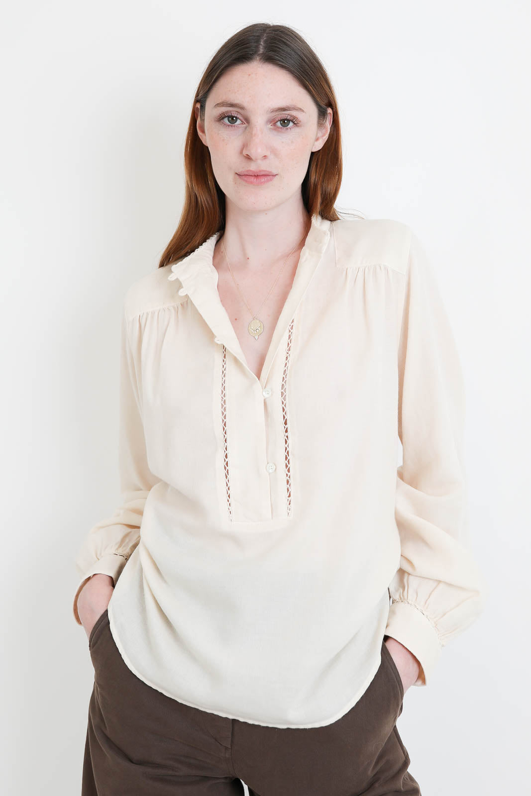 Pomandere, Bluse mit Spitze in Soft Lime