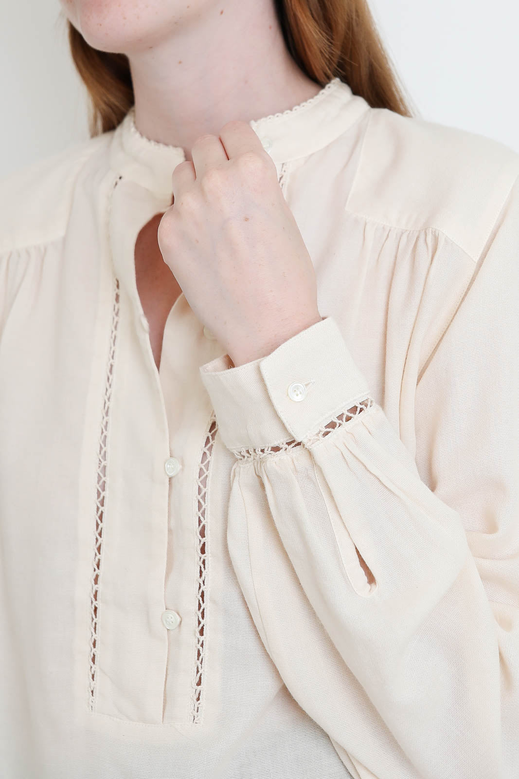 Pomandere, Bluse mit Spitze in Soft Lime
