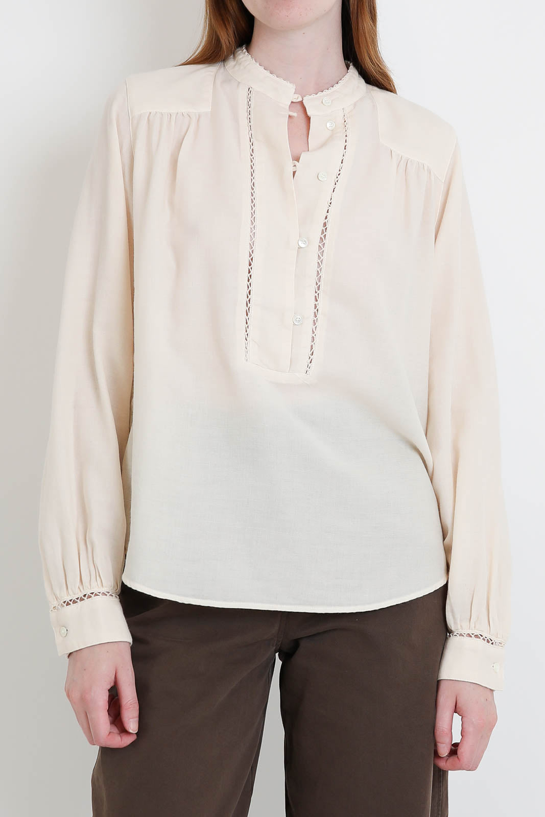 Pomandere, Bluse mit Spitze in Soft Lime