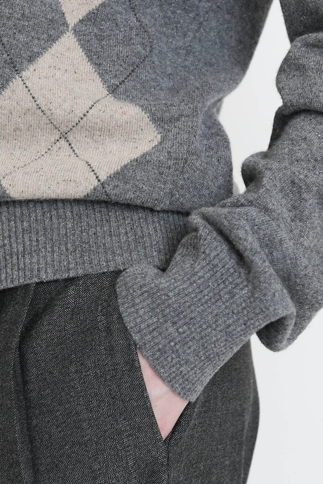 Rohe, Pullover Argyle Mouliné in Grey/Oat Check