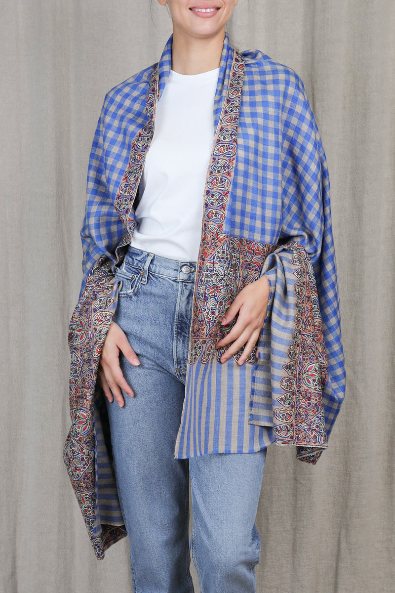 Schal Pashmina 3 in Blue Check