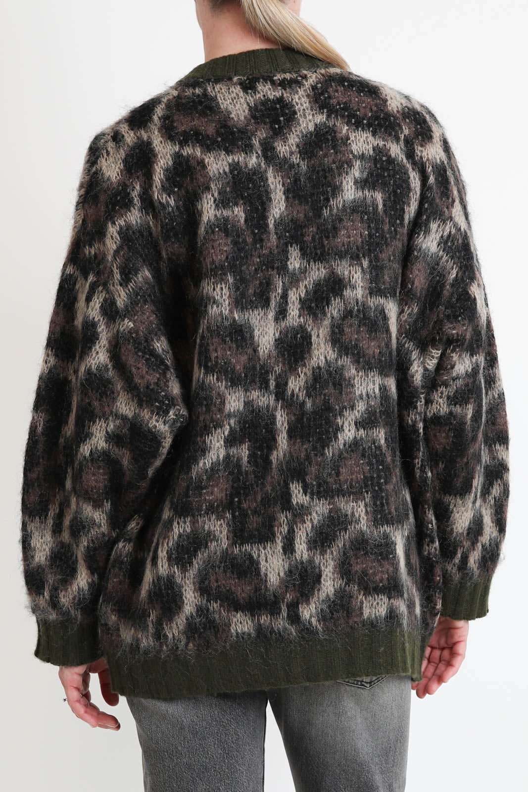 R13, Cardigan Oversized in Brown Leopard Mohair