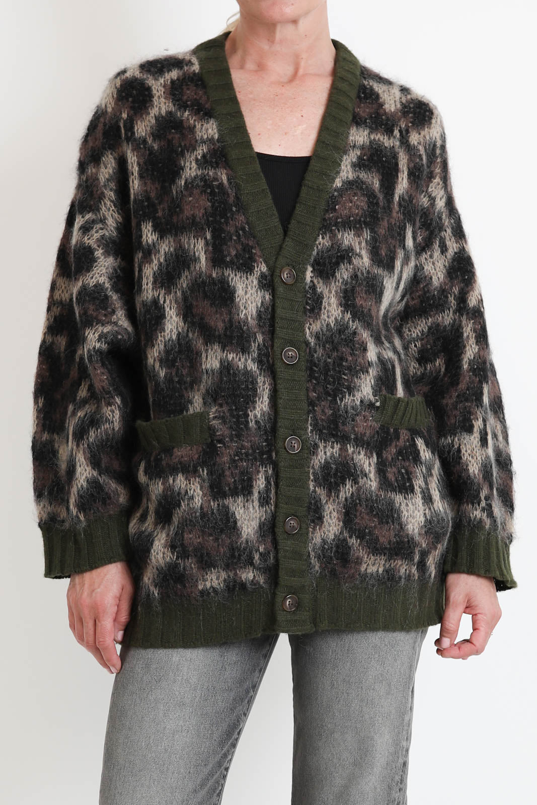 R13, Cardigan Oversized in Brown Leopard Mohair