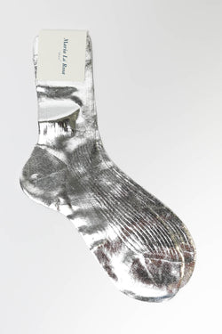 Socken One Ribbed Laminated in Silber