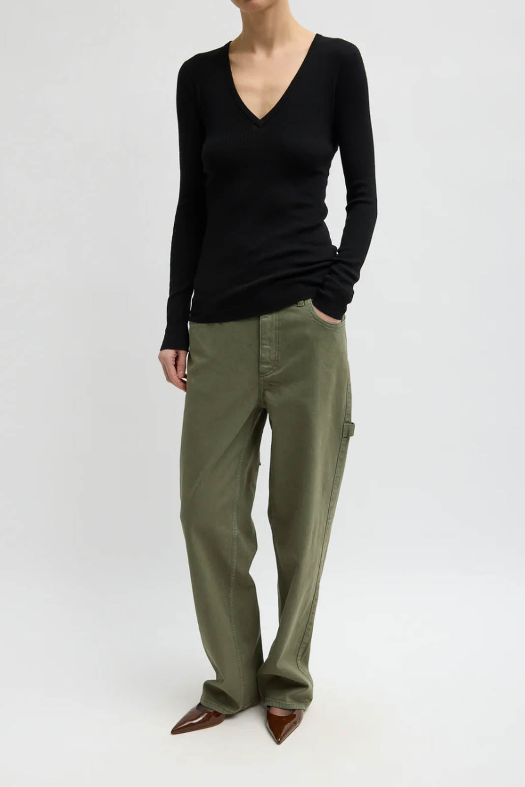Tibi, Langarm-Shirt Feather Weight in Schwarz