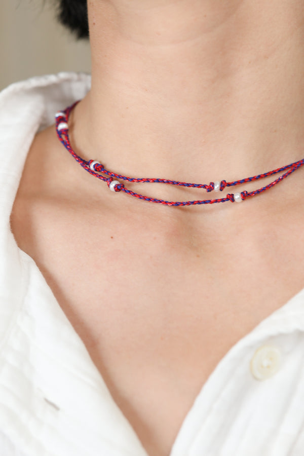 Halskette Mauli Perlen Red & Navy