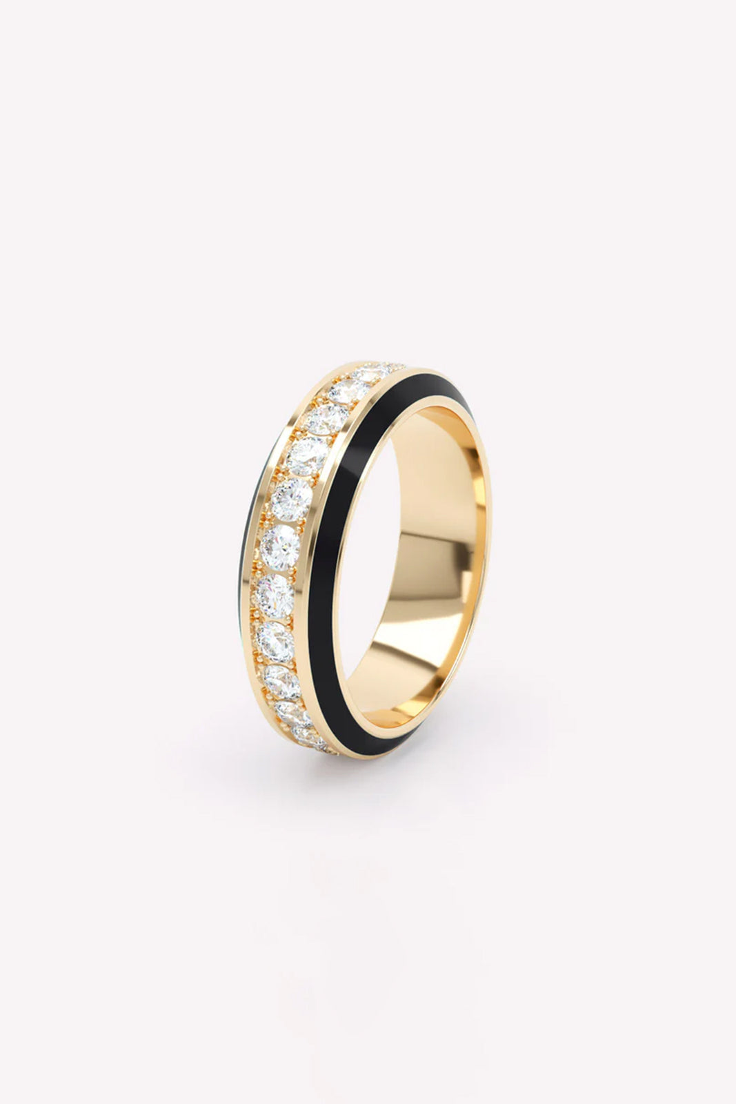 Ring Eternity Black Enamel 6mm with diamonds in yellow gold