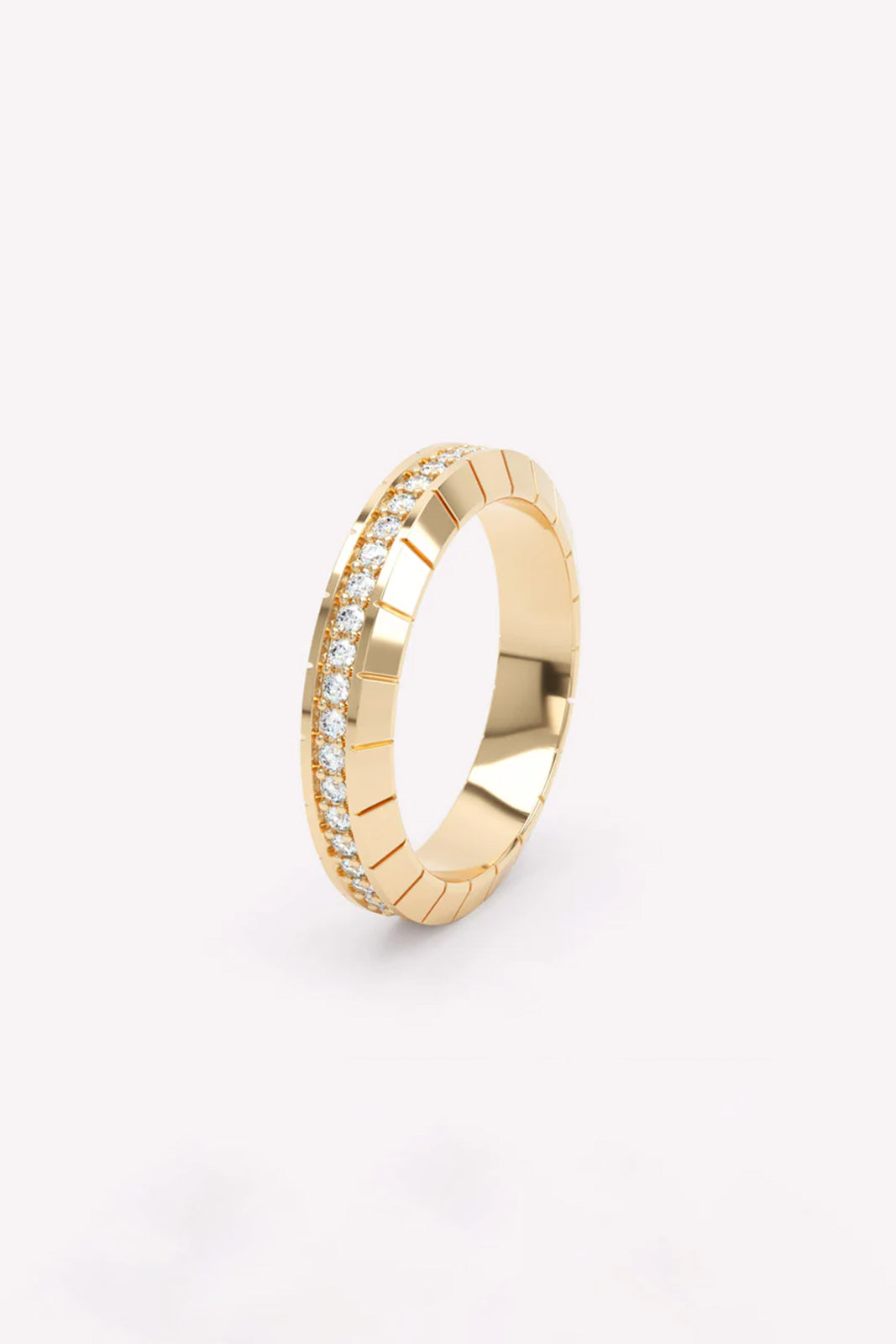 Ring Eternity Engraved 4mm with diamonds in yellow gold