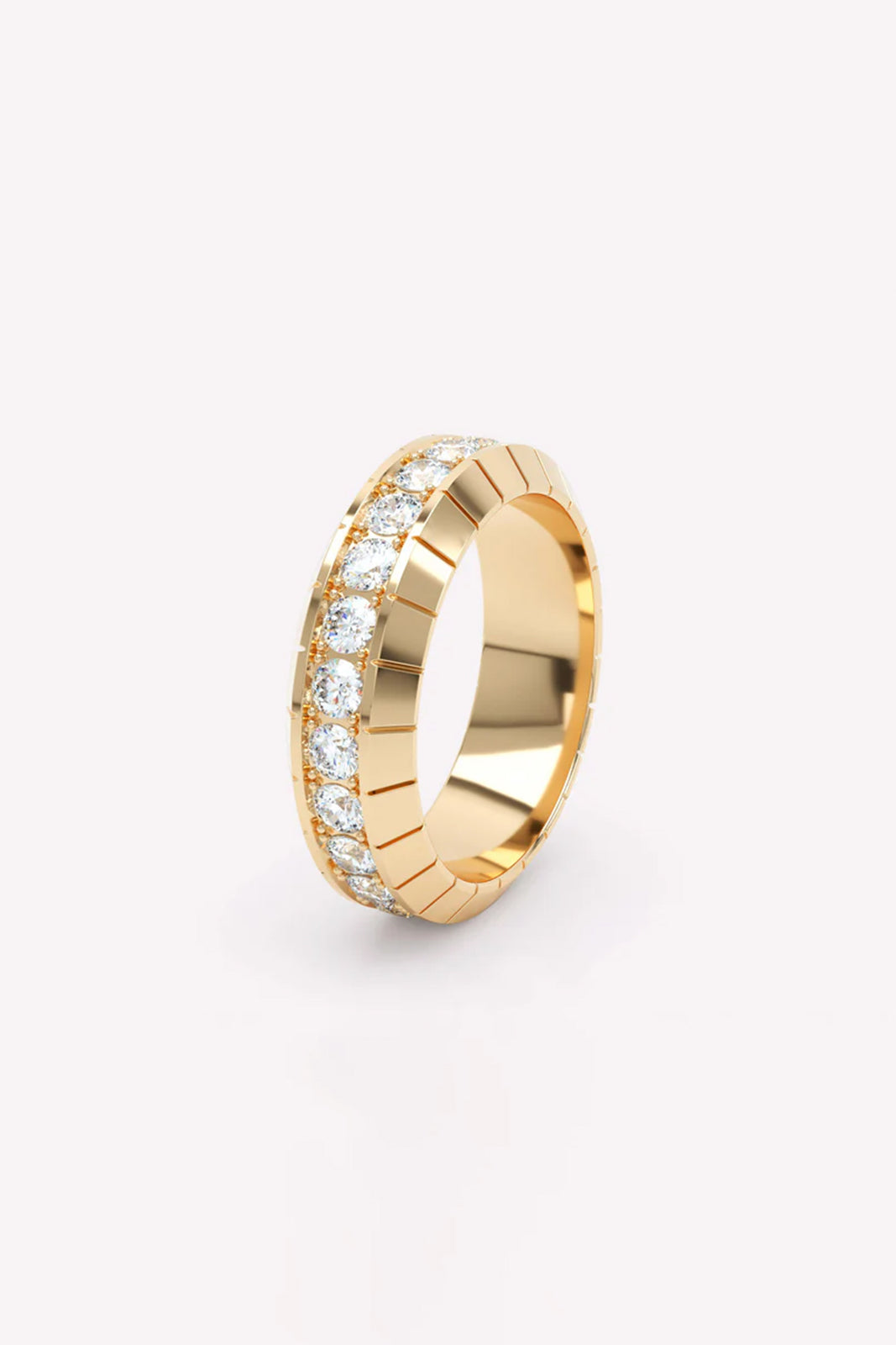 Ring Eternity Engraved 6mm with diamonds in yellow gold