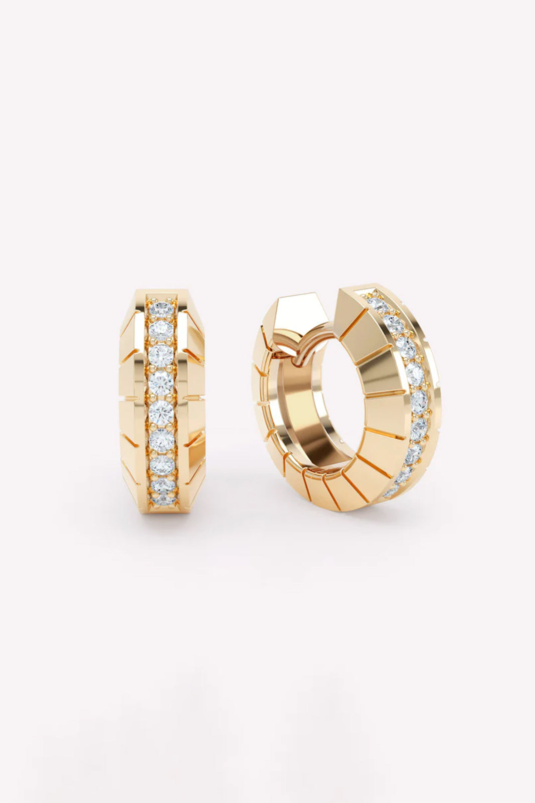 Eternity Engraved Huggies earrings with diamonds in yellow gold