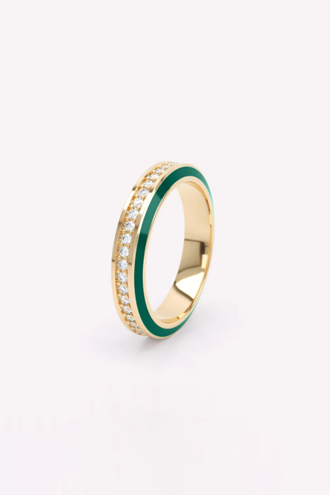 Ring Eternity Green Enamel 4mm with diamonds in yellow gold