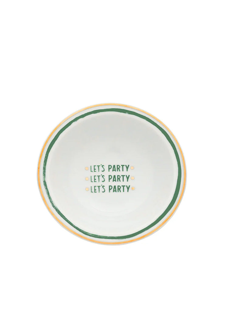 Let's Party bowl in white/green