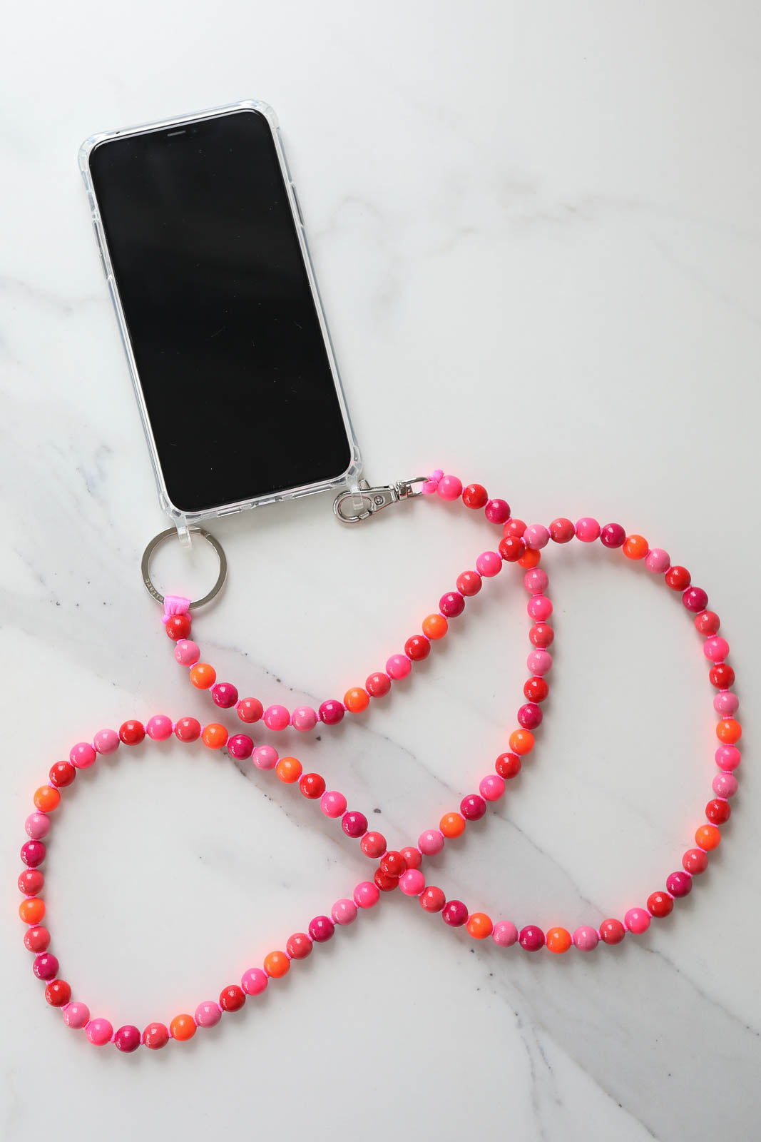 Cell phone chain in pink mix