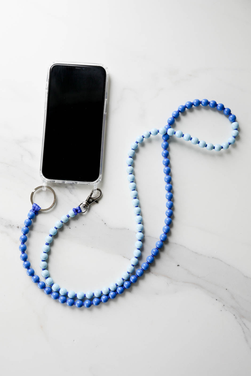 Bicolor cell phone chain in pastel blue/blue