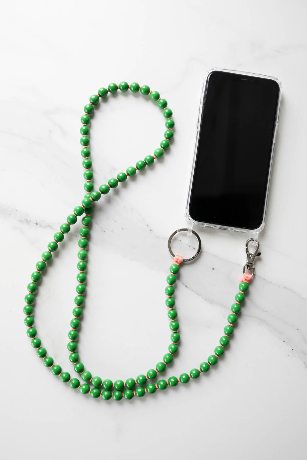 Cell phone chain in green/peach